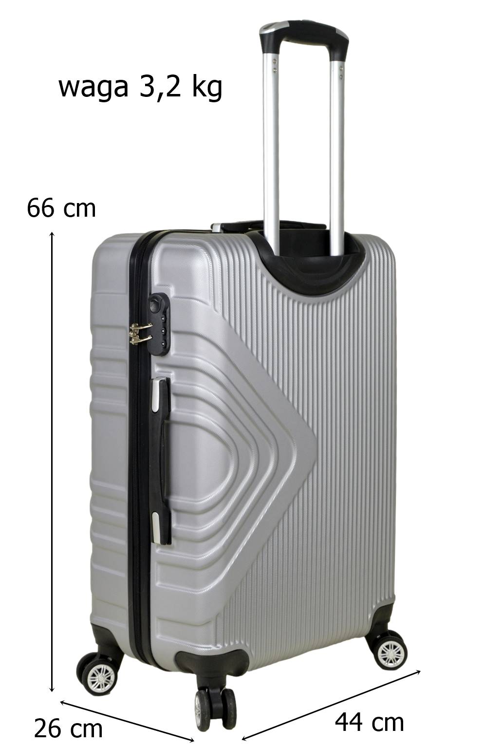 Średnia walizka podróżna SunBag model APUS 8082 kolor srebrny - obrazek 2