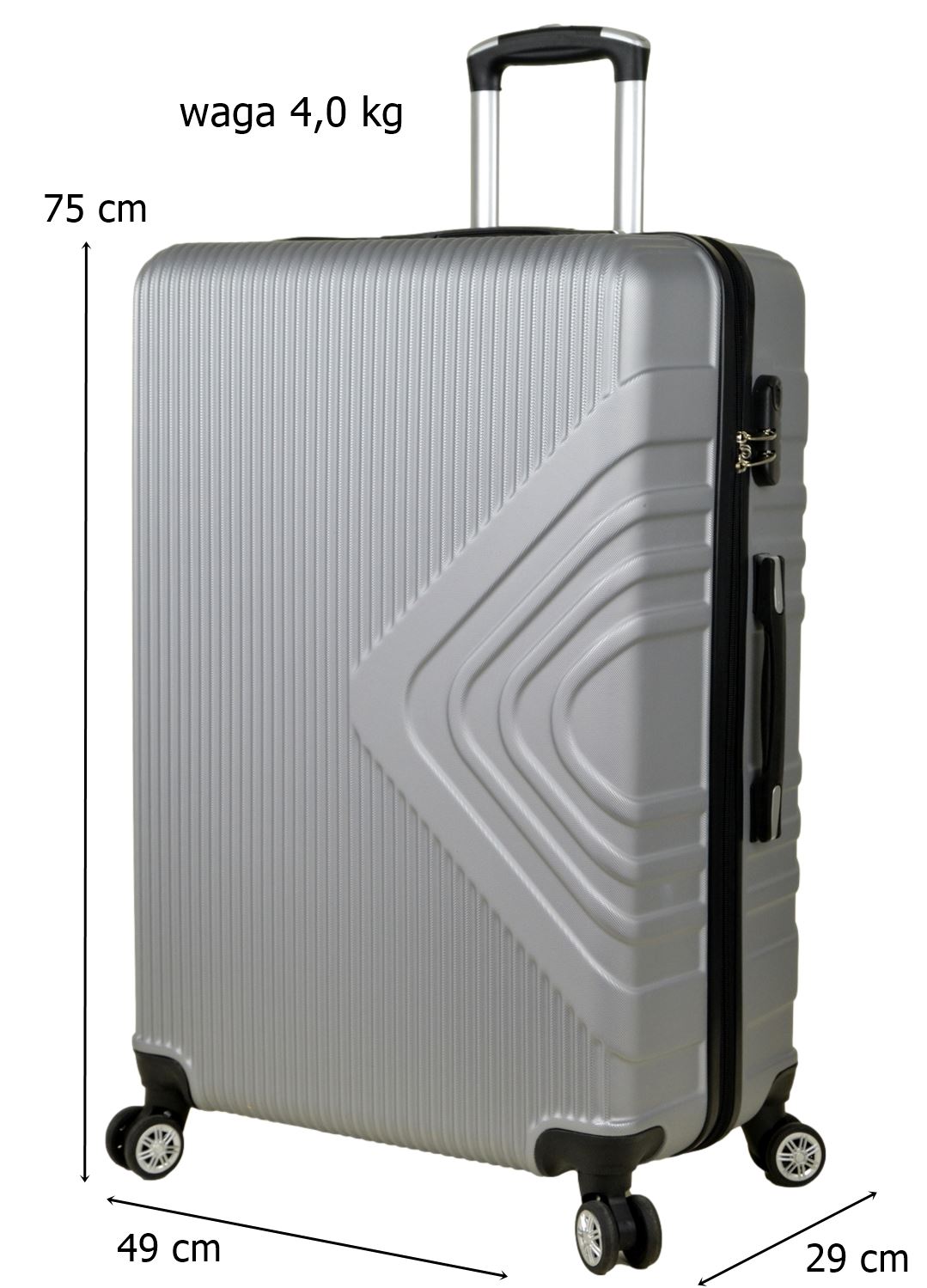 Duża walizka podróżna SunBag model APUS 8082 kolor srebrny - obrazek 2